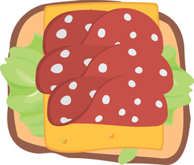 Salami cheese sandwich. Tasty lunch top view