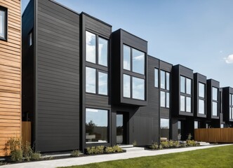 Modern modular private black townhouses.