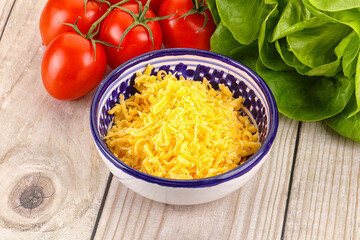 Shredded cheese in the bowl