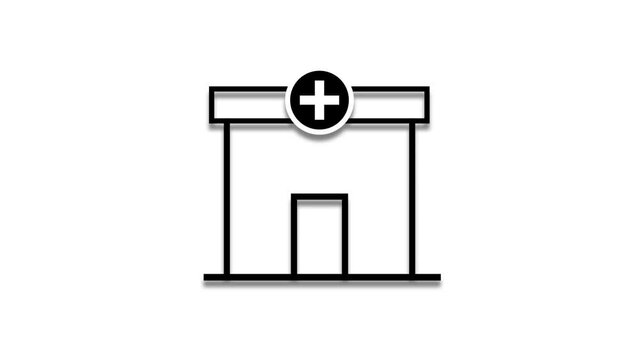Animated Hospital icon or pharmacy icon. clinic building line symbol. drugstore or medical center sign in black filled and outlined style.

