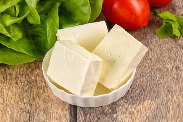 Greek traditional Feta cheese in the plate