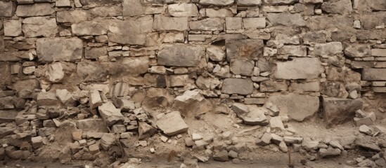 A wall of rubble in a stonewalled area - obrazy, fototapety, plakaty