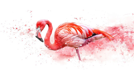 Watercolor Painting of Flamingo on isolated Transparent background. PNG Format