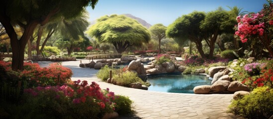 Fototapeta premium Garden Pond Waterfall View