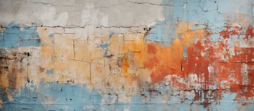 Old wall with red and blue peeling paint
