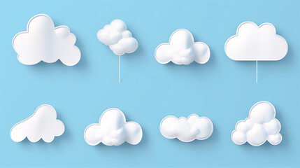 Clouds collection on blue background. 