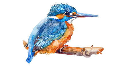 Delightful Watercolor Kingfisher Portrait on isolated Transparent background. PNG Format