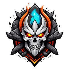 a skull with a flame on it's forehead, ring of fire, mascot, esport logo