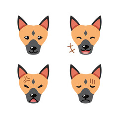 Set of cute character german shepherd dog faces showing different emotions for design.