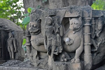 Fototapeta na wymiar Ancient stone carvings at UNESCO World Heritage site, Khajuraho temples, Madhya Pradesh, India.