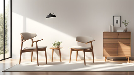 Fototapeta na wymiar Modern home design, chair placement for rest, minimalist design, milky white tone