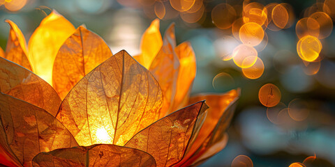 Fototapeta premium Golden Leaf Lotus Lamp in Soft Light