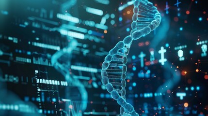 DNA strand on blue background.