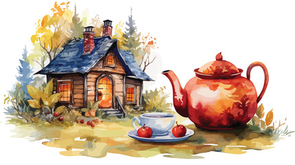 Drawing watercolor with the image of the house