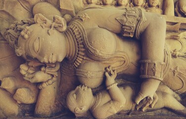 Artwork showing mother and child bonding through breastfeeding.at Khujraho , Madhya Pradesh 