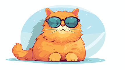 Fat cat with glasses looks in the mirror flat vector