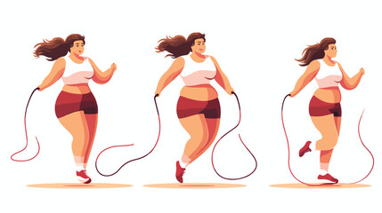 Fat obese woman doing exercises with jumping rope ov - obrazy, fototapety, plakaty