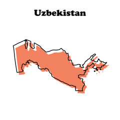 Stylized simple orange outline map of Uzbekistan