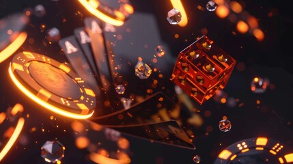Falling red dice with bokeh effect. Casino concept