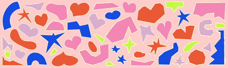 Set of tear paper shapes collage cut. Cut color shape with torn edge. Set doodle scrap. Vector illustration