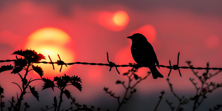 Bird silhouette at sunset,