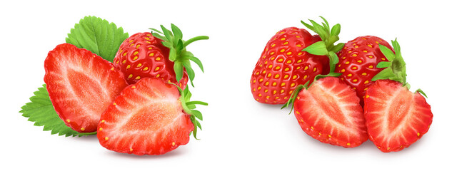 Strawberry and half isolated on white background. Fresh berry with full depth of field
