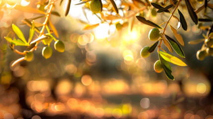 Golden Hour Glow on Olive Branches Ready for Harvesting