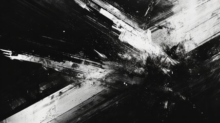 Fototapeta premium An explosion of black and white strokes creates a chaotic abstract composition, depicting the raw energy of artistic expression. It embodies the clash of order and disarray.