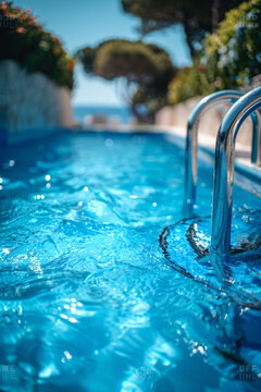 Serene Poolside With Stainless Steel Ladder
