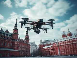 Obraz premium Aerial view of drone hovering over red square, moscow, russia