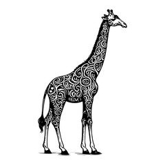 Naklejka premium continuous single hand drawing black line art of giraffe standing outline doodle cartoon sketch style vector illustration on white background