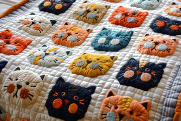 quilt design featuring whimsical cat-themed elements