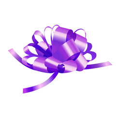 Vector purple gift ribbon bow on white background