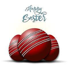Happy Easter. Cricket ball and easter eggs