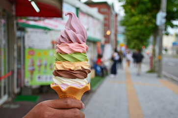 Otaru Rainbow Soft cream at Otaru Town in Hokkaido.