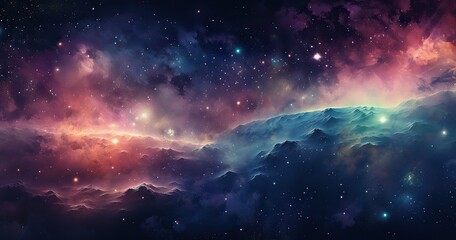 A vibrant cosmic background with stars and galaxies, showcasing the beauty of space exploration. The color scheme includes deep beautifull  - obrazy, fototapety, plakaty