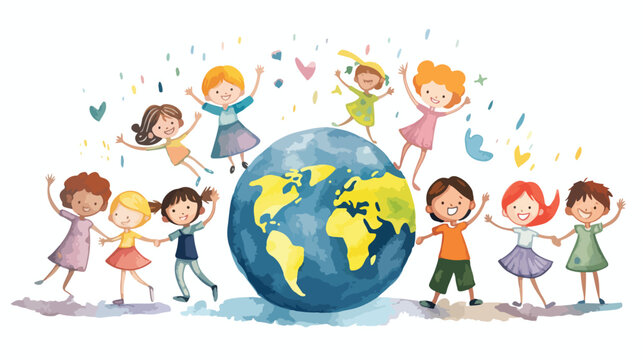 Hand drawn flat world childrens day flat vector isolated