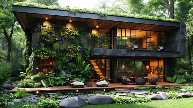 Forest Sanctuary: Harmonious Blend of Architecture and Nature Exterior Design 3D Render