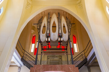 Marble organ in the interior of the modernist church in Novelda, Spain