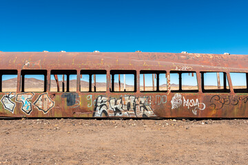 Train carriage, train cemetery of Uyuni, Bolivia.