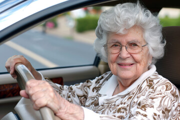 Portrait of a senior person driving a car