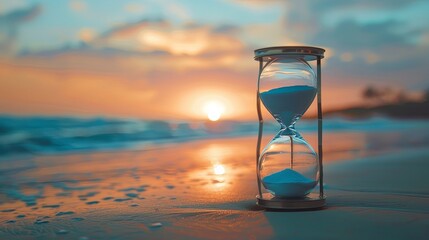 Time running out ,Hourglass on the background of a sunset. The value of time in life. Concept of...