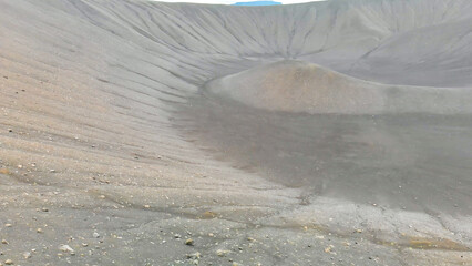 Myvatn, Iceland. Aerial view of large Hverfjall volcano crater, Tephra cone or Tuff ring volcano on...