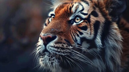 majestic wild tiger on dark background isolated closeup shot