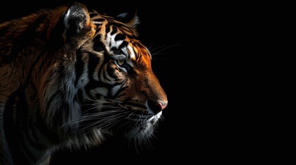 fierce creature wild tiger isolated on dark background in closeup