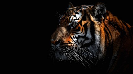 endangered species closeup of wild tiger isolated on dark background