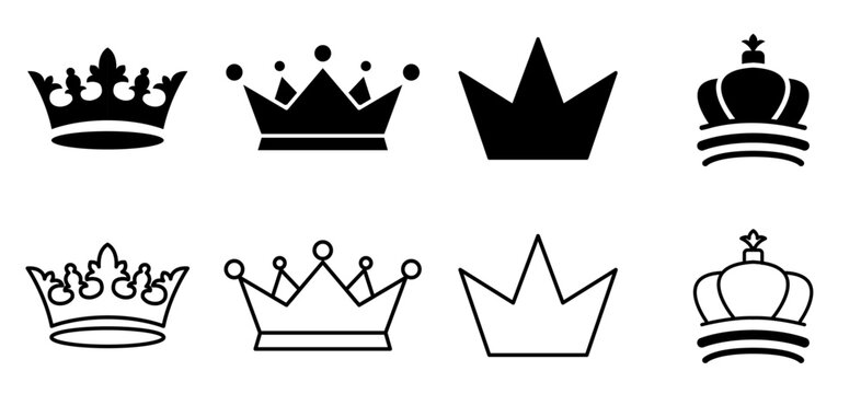 Set of Liner and filled crown icons. Black crown symbol collection. Vector illustration concept.