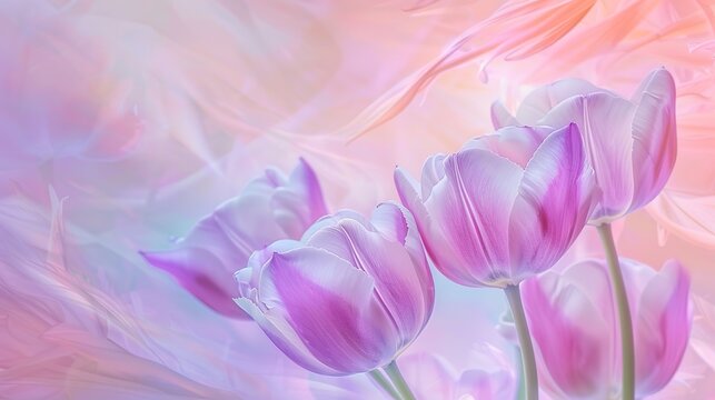 Lilac tulip flowers on pastel ,Generative ai, 