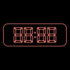 Neon digital table clock electronic display desk watch red color vector illustration image flat style - 763876357