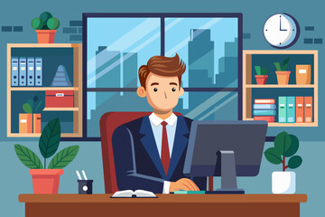 Business management in office, vector arts illustration
